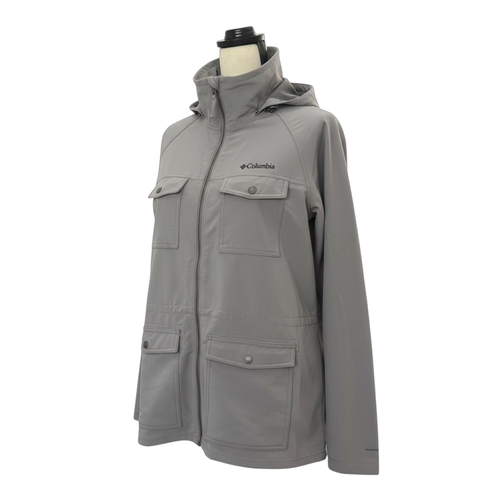 Columbia Women’s Gray Full Zip Utility Jacket Large Hood Pocket Outdoor